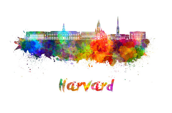 Harvard skyline in watercolor