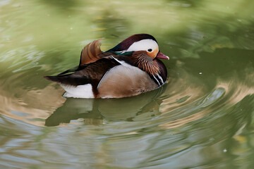 Duck with open wings on a pond. Duck flying over a pond. Duck with open wings. Wild duck. Wild Fauna