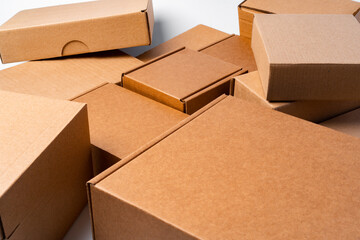 Lot of cardboard boxes on white background