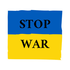 Stop war in Ukrainian. Phrase `STOP WAR` on Ukrainian flag
