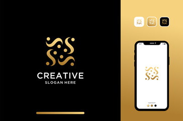 illustrations s logo design, abstract s shape in golden color.