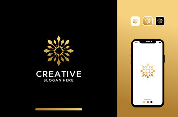 cristal flower logo design, round shape flower.