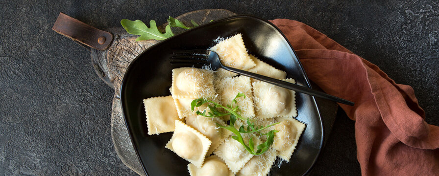 Bowl Of Italian Ravioli On The Table