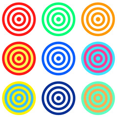 Rounded target icon flat vector set with different colour option. Colorful and rounded dartboard flat vector icon.