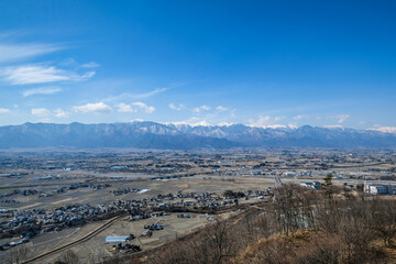 Fototapeta na wymiar 長野県松本市のアルプス公園からの眺め