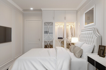 Fototapeta na wymiar 3d render of white design bedroom