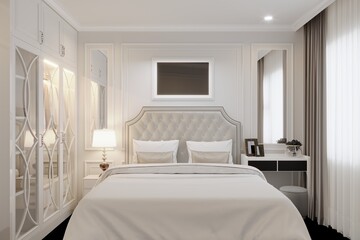 3d render of white design bedroom