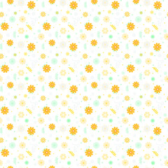 New seamless pattern with flowers for design. Small colorful multicolor flowers. EPS, vector, illustration, light background.