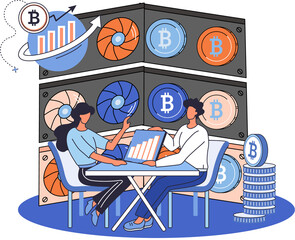 Cryptocurrency exchange and blockchain. Bitcoin mining, Modern commerce platform to trade digital virtual money, investment technology. Online money market, finance trading. Ecurrency transactions