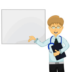 Doctor with blank text area pointing to explain something, illustration concept
