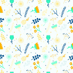 New seamless pattern with flowers for design. Small colorful multicolor flowers. EPS, vector, illustration, light background.