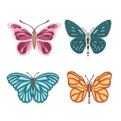 Set of different spring solar butterflies moth, vector illustration. Vector illustration
