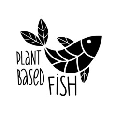 Plant based fish concept. Vegan product. fish fins in the form of plant leaves. Organic natural vegetarian food. Vector flat illustration.