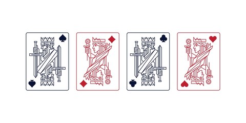 Set of King and queen playing card hearts, spade, diamond and club, royal cards vector design illustration