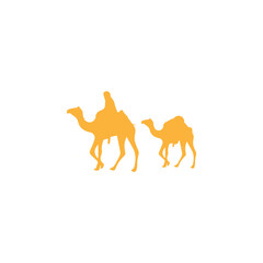 Caravan of camels silhouette logo vector design illustration