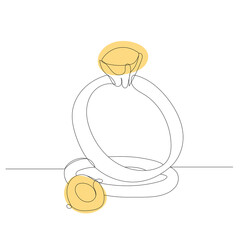 wedding rings drawing by one continuous line vector