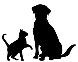 cat and dog black, silhouette isolated vector