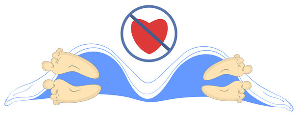Love has gone illustration. Man and woman lie apart under the blanket and crossed heart symbol above isolated