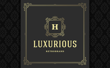 Vintage monogram logo elegant flourishes line art graceful ornaments victorian style vector template design
