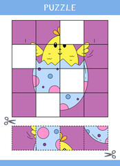 Puzzle for kids. Simple educational game. Cut and glue. Vector worksheet