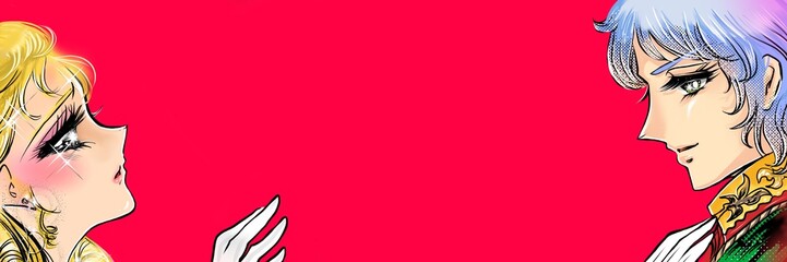 70年代少女漫画かっこいい王子様を見つめる金髪緑の瞳のお姫様と吹き出しのイラスト