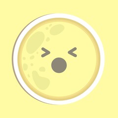 Hand drawn vector of cute moon with yawn face isolated on yellow background.