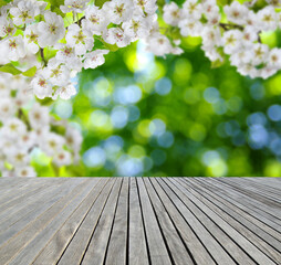Naklejka na ściany i meble wooden table spring blossom