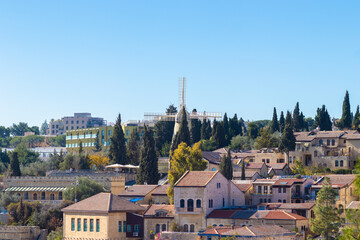 Yemin Moshe neighborhood in Jerusalem - view from the walls of the Old City
