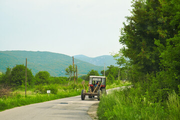 The old tractor ready for spring agricultural works in the countryside of Serbia