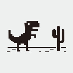 Pixel art of dinosaur icon vector describing offline error for internet