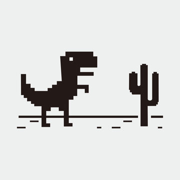 Pixel art de dinossauro descrevendo erro offline para internet