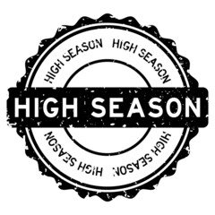 Grunge black high season word round rubber seal stamp on white background