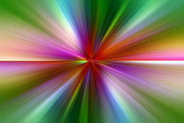 Abstract radial zoom blur surface in dark green, pink and lilac tones. Bright green-pink background with radial, radiating, converging lines.	