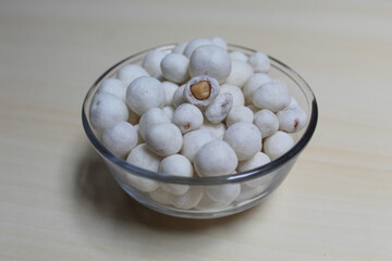 Kacang Atom, snack from Indonesia, made from peanut covered by flour dough.