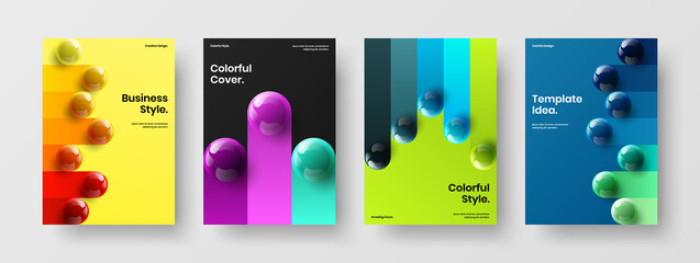 Multicolored book cover vector design concept set. Creative 3D balls banner illustration composition.