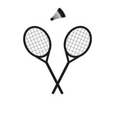Two badminton rackets and a shuttlecock