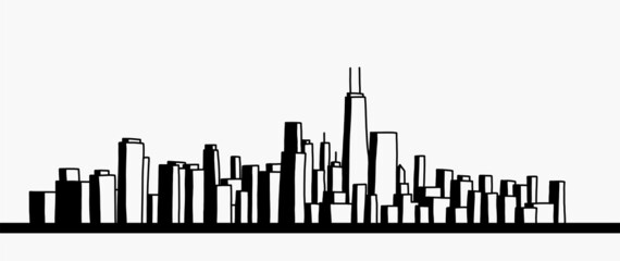 Fototapeta premium modern cityscape skyline outline doodle drawing on white background.
