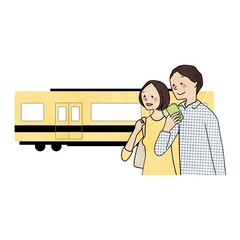 旅行する男女と電車

