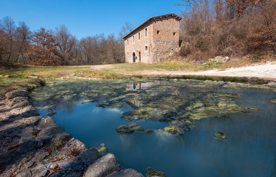 The park of the Mola,Oriolo Romano. Name from the old mill of wheat from flour,built in 1573.Surrounded by greenery and remains of the ancient canalization works and the perimeter walls in tuff.