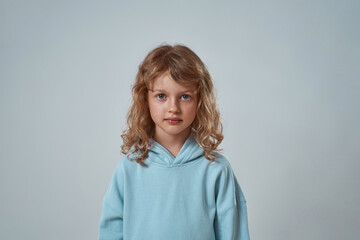 Portrait of caucasian little girl look at camera