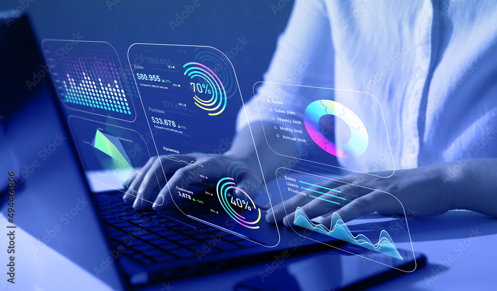 Poster business finance data analytics graph.financial management technology.advisor using kpi dashboard on
