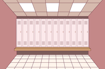 Multi colored vector illustration of a locker room interior in redish style