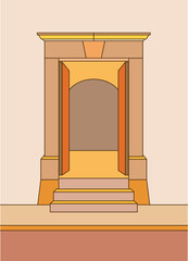 Multicolored vector illustration of a main entrance door of an old house