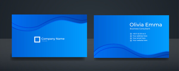 Modern creative and clean blue business card design template. Luxury elegant business card design background with trendy simple abstract geometric stylish wave lines. Vector illustration