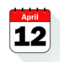April day 12 red - Calendar Icon - Vector Illustration