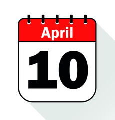 April day 10 red - Calendar Icon - Vector Illustration