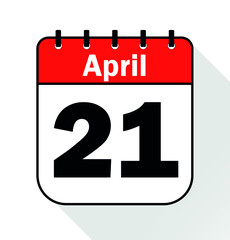 April day 21 red - Calendar Icon - Vector Illustration