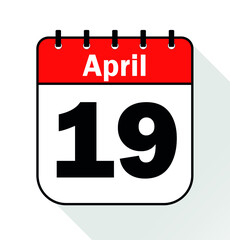April day 19 red - Calendar Icon - Vector Illustration