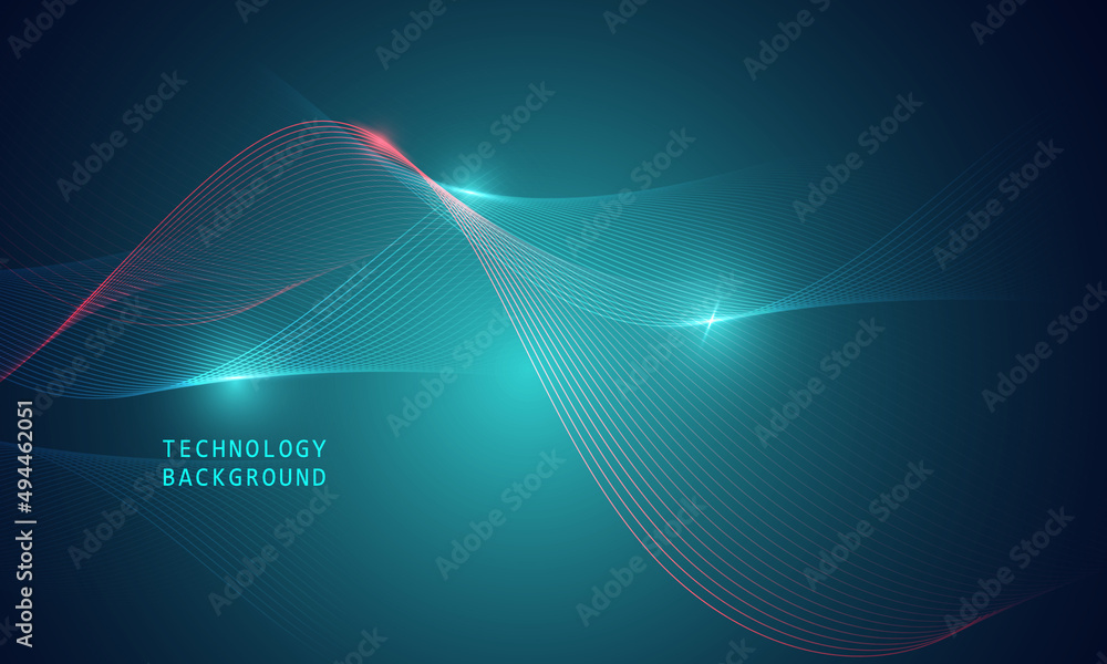 Poster abstract wave technology background with blue light smooth and flow.