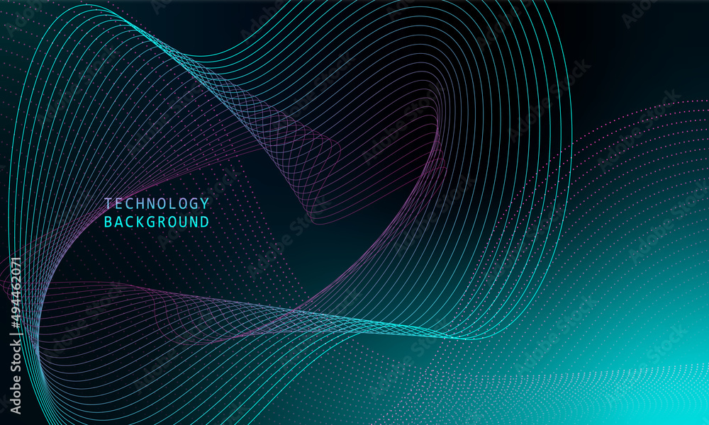 Poster abstract wave technology background with blue light smooth and flow.